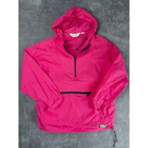 Vintage 90s LL Bean Pink Pullover Hooded Anorak Jacket Women's L XL Made In USA